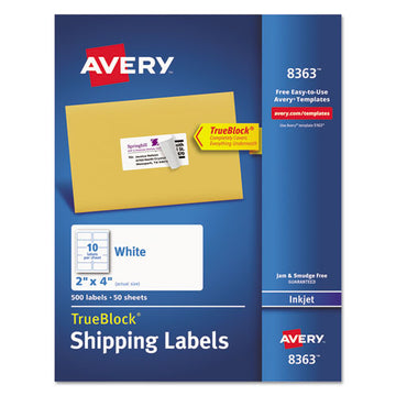 Avery® Shipping Labels W- Trueblock Technology, Inkjet Printers, 2 X 4, White, 10-sheet, 50 Sheets-box freeshipping - TVN Wholesale